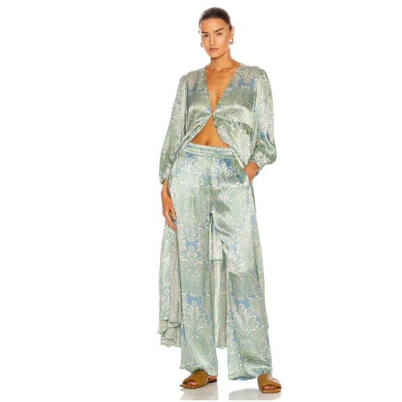 Alexis Blue and Green Damask Patterned Kaloni Pants Size S - Picture 4 of 14